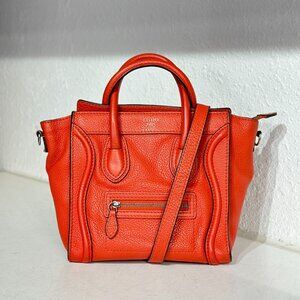 Celine Orange Leather Mini Luggage Nano Shoulder Bag Crossbody